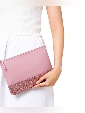 NWT KATE SPADE Greta Court Gia Cityscape Black Glitter PVC Cosmetic Pouch Clutch